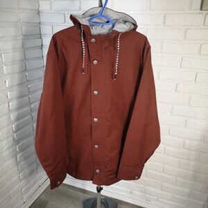 Hurley Men's Size XL Rust w/ Striped Lining Zipper & Snap Closure Jacket w/ Hood